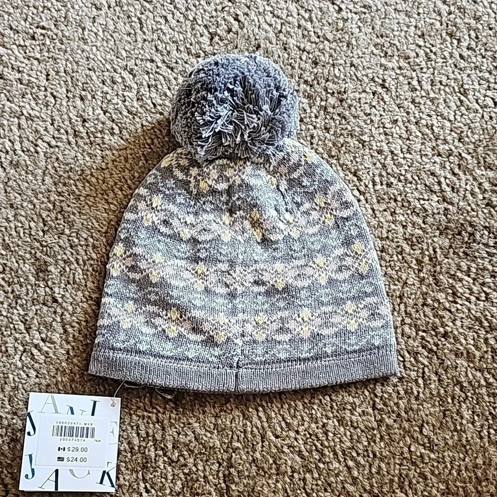 Janie and Jack Baby Girls Gray Knit Pom Beanie